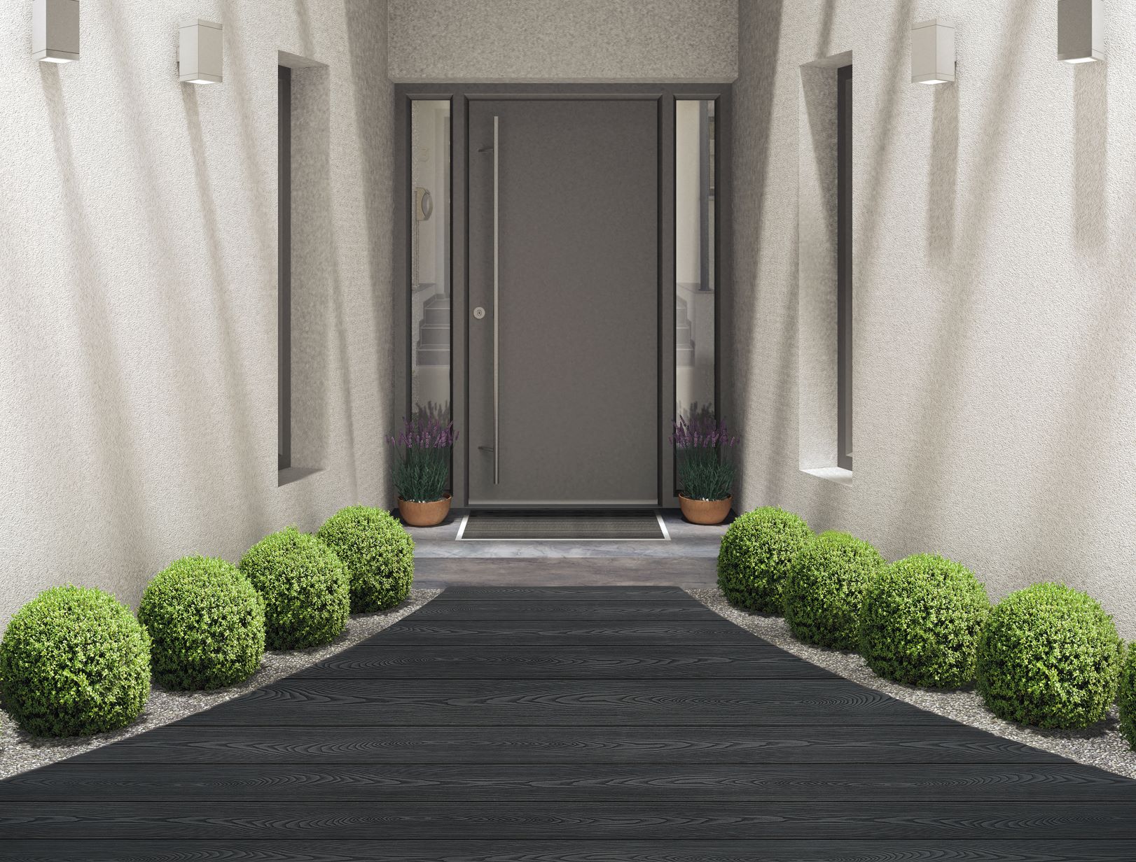 WPC-Terrassendiele massiv dunkelgrau gerillt