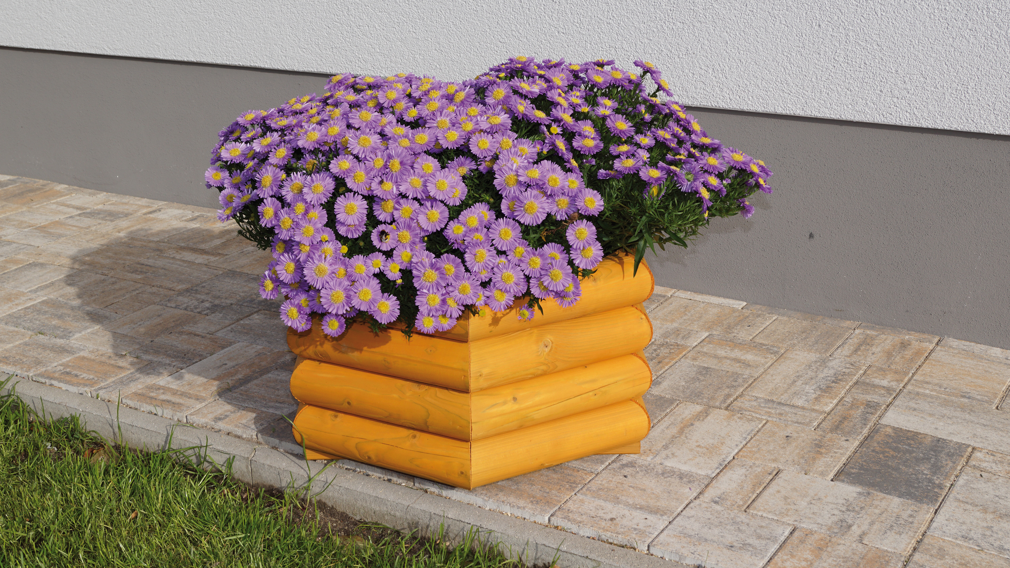 Pflanzkasten viereckig Halbrundholz