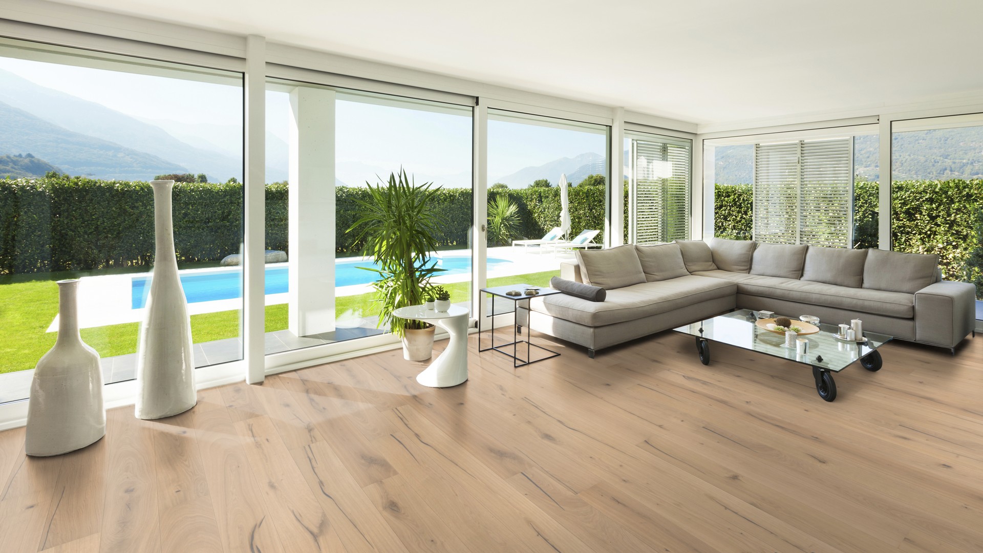 Fertigparkett Landhausdiele Eiche AMMER, gebürstet, weiß geölt