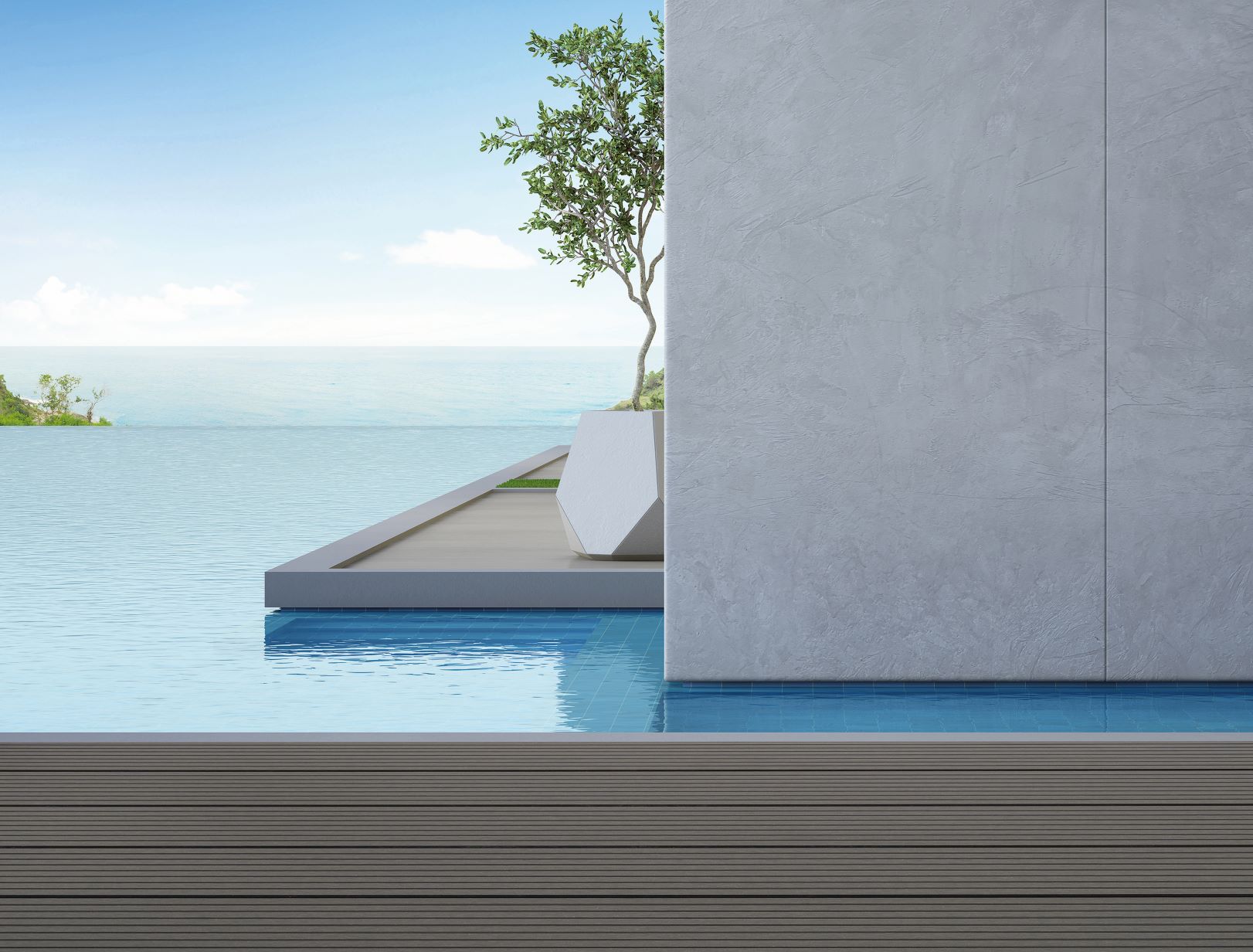 WPC-Terrassendiele massiv hellgrau gerillt