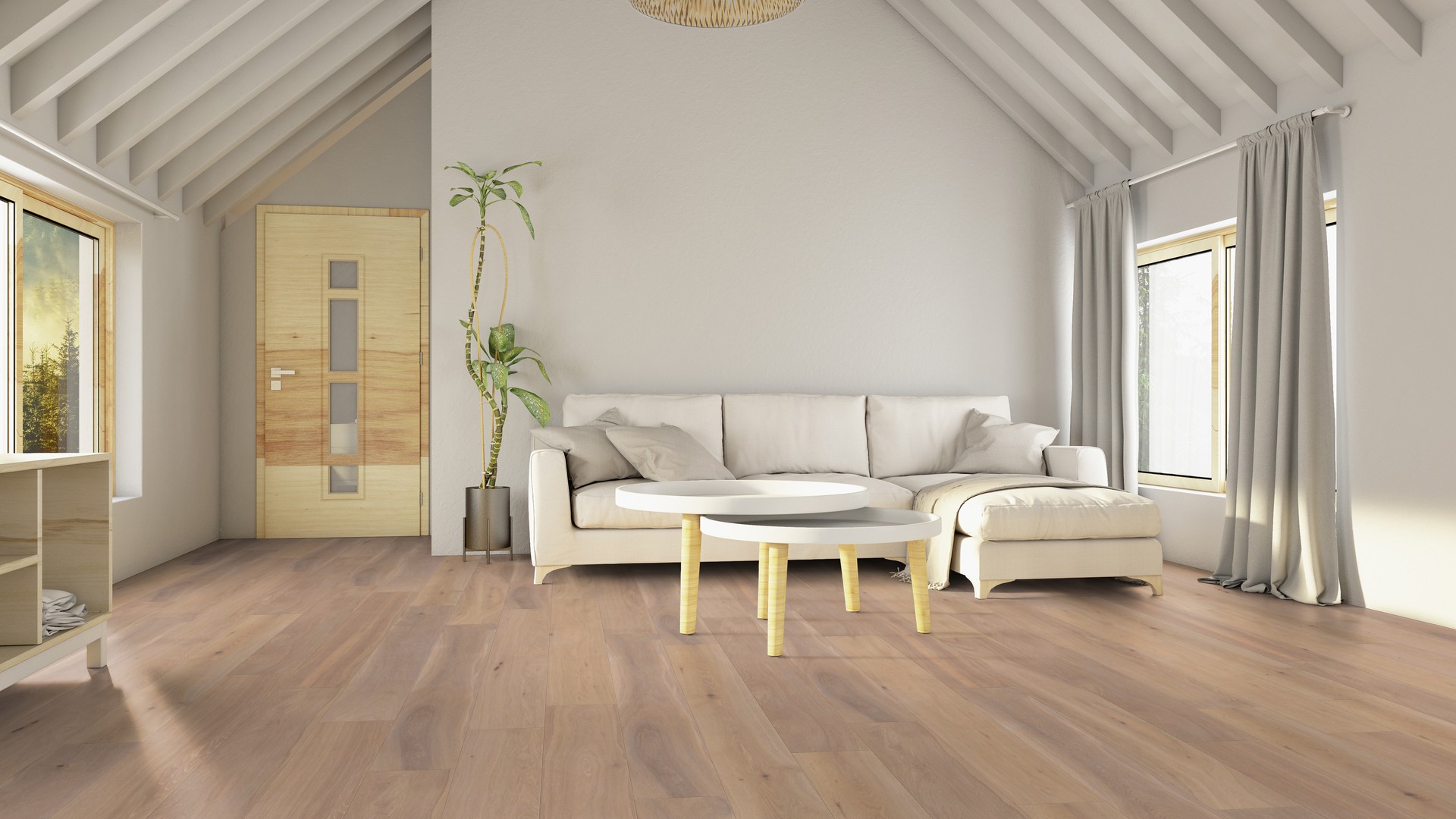 Fertigparkett Landhausdiele Eiche WESER -S-, gebürstet, natur, doppelt weiß geölt