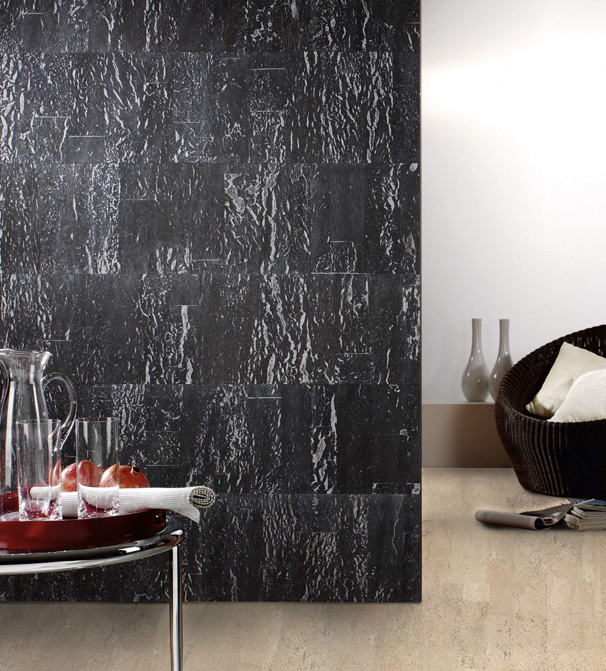 Wanddesign, Wandkork coloriert Paz Sturktur, Basalt on Sky 600x300x3mm