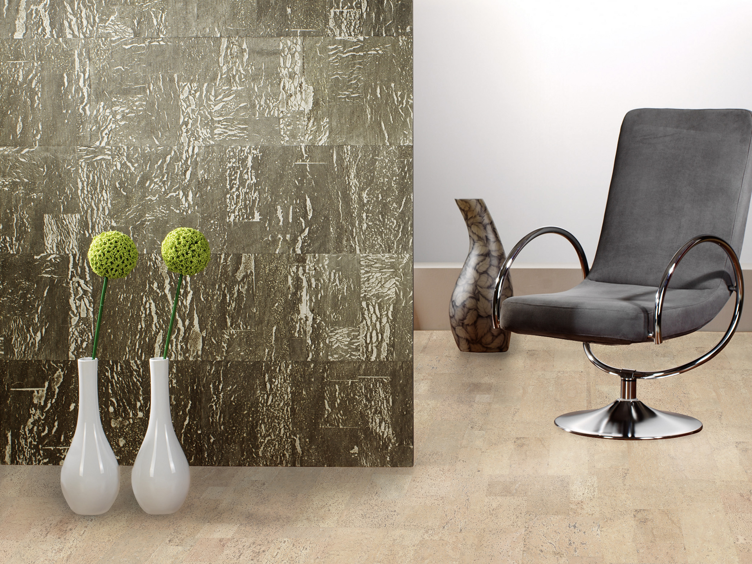 Wanddesign, Wandkork coloriert Paz Sturktur, Slate on Gold 600x300x3mm